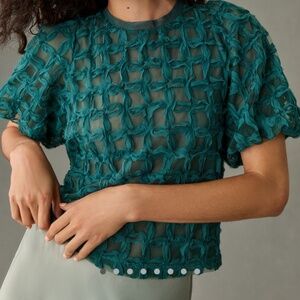 Anthropologie-Green Textured Top